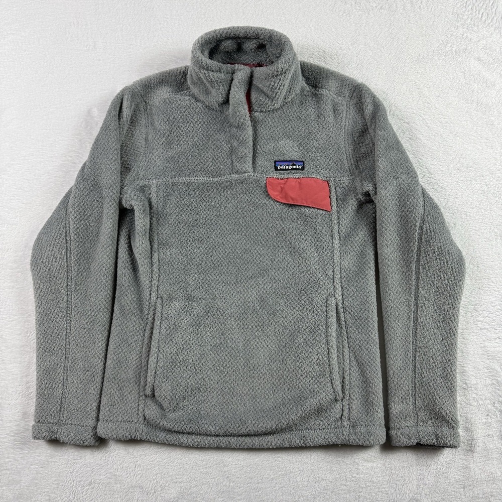 Patagonia Re-Tool Snap-T Fleece Pullover Fuzzy Jacket Womens XS Gray Orange
